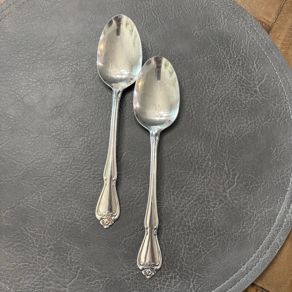 2 Serving Spoons Oneida Arbor Rose True Rose Stainless 1881 Rogers